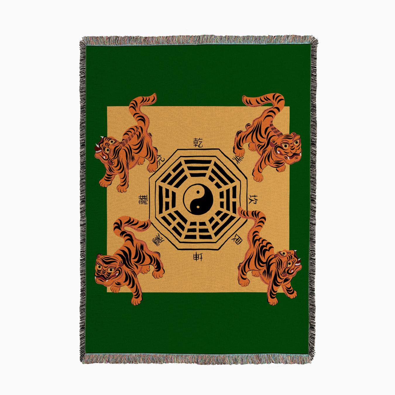 Bagua Tigers Green Woven Throw